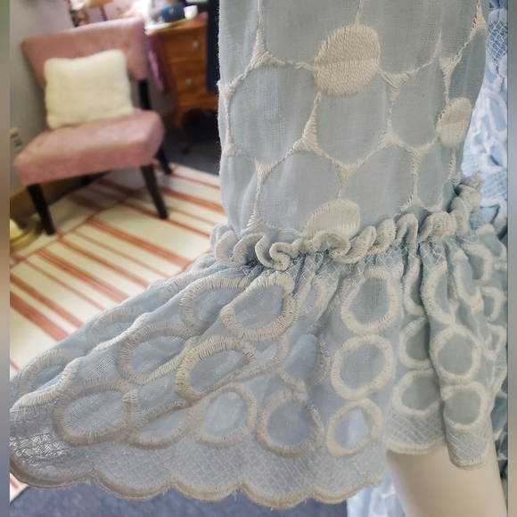 Vintage late 60s, Early 70s Baby Blue Embroidered Eyelet Circle Maxi Dress - Picture 16 of 16